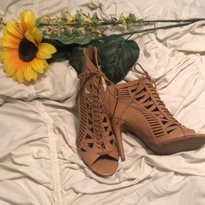 Tan Open-toed Strappy Heels